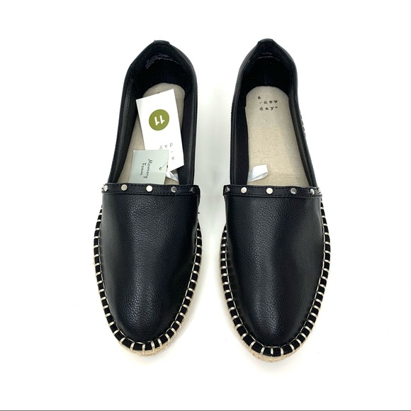 A New Day Maggie Black Faux Pebbled Leather Studded Espadrille Loafers Nwt Sz 11 - Picture 6 of 8